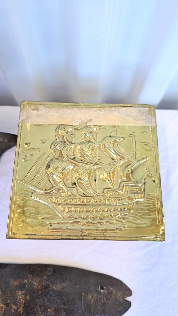 Metal Decor Lot Anchor Thermometer, Brass Ship Box, Fish Hanger Toucan Figure - 4