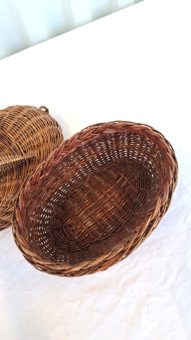 Woven Wicker Rabbit Basket With Lid And Dept 56 Pink Ceramic Bunny - 12