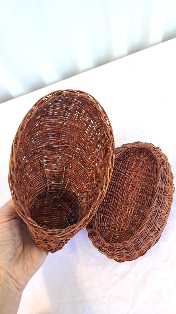 Woven Wicker Rabbit Basket With Lid And Dept 56 Pink Ceramic Bunny - 13