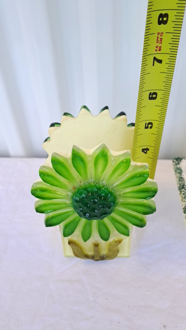 Ceramic Green Flower Napkin Holder And Cream Rectangular Floral Planter - 2