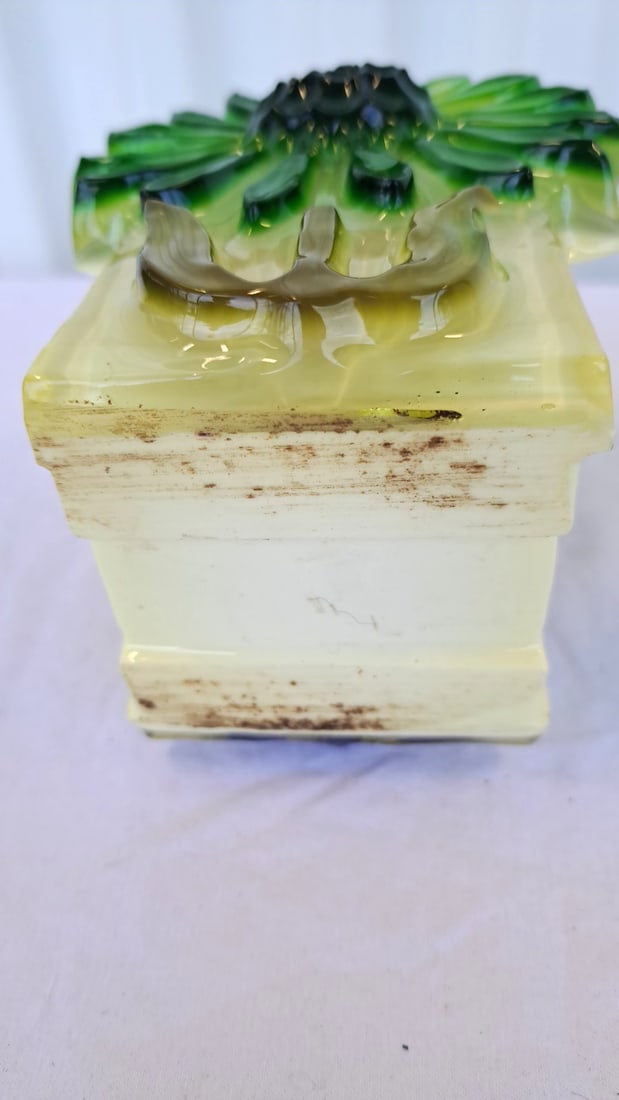 Ceramic Green Flower Napkin Holder And Cream Rectangular Floral Planter - 5