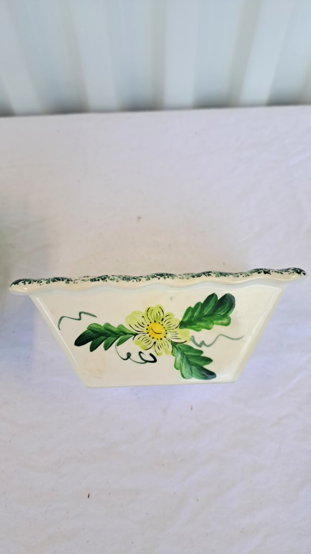 Ceramic Green Flower Napkin Holder And Cream Rectangular Floral Planter - 6