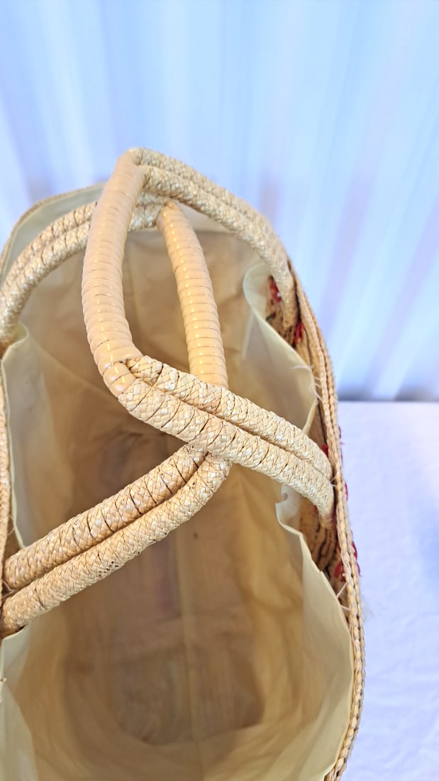 Straw Floral Embroidered Tote Bag With Wicker Basket Purse - 8