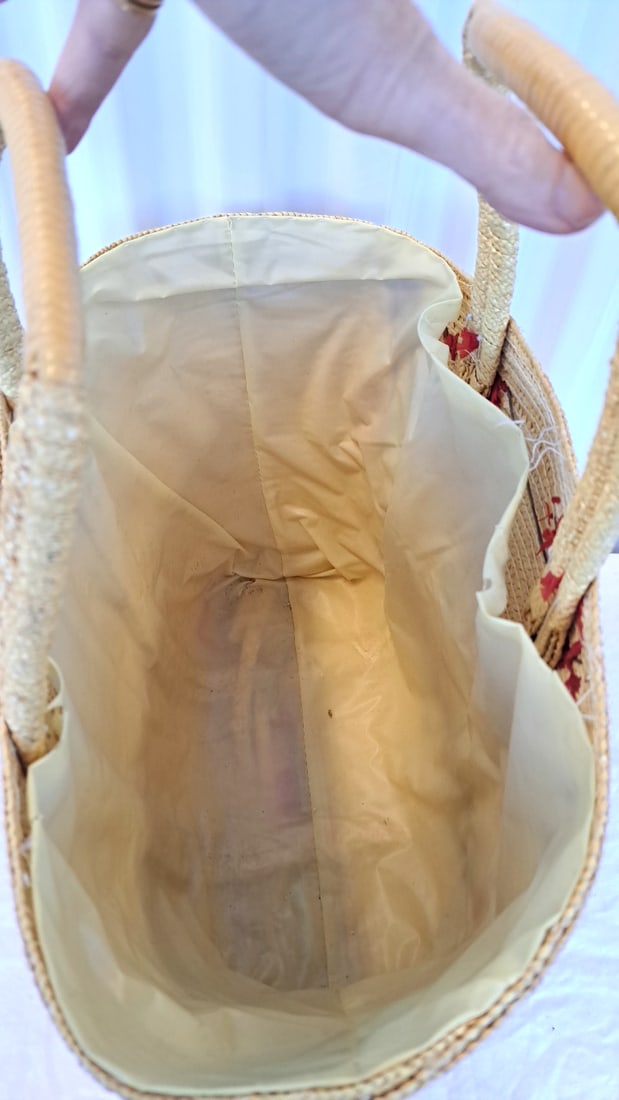 Straw Floral Embroidered Tote Bag With Wicker Basket Purse - 9