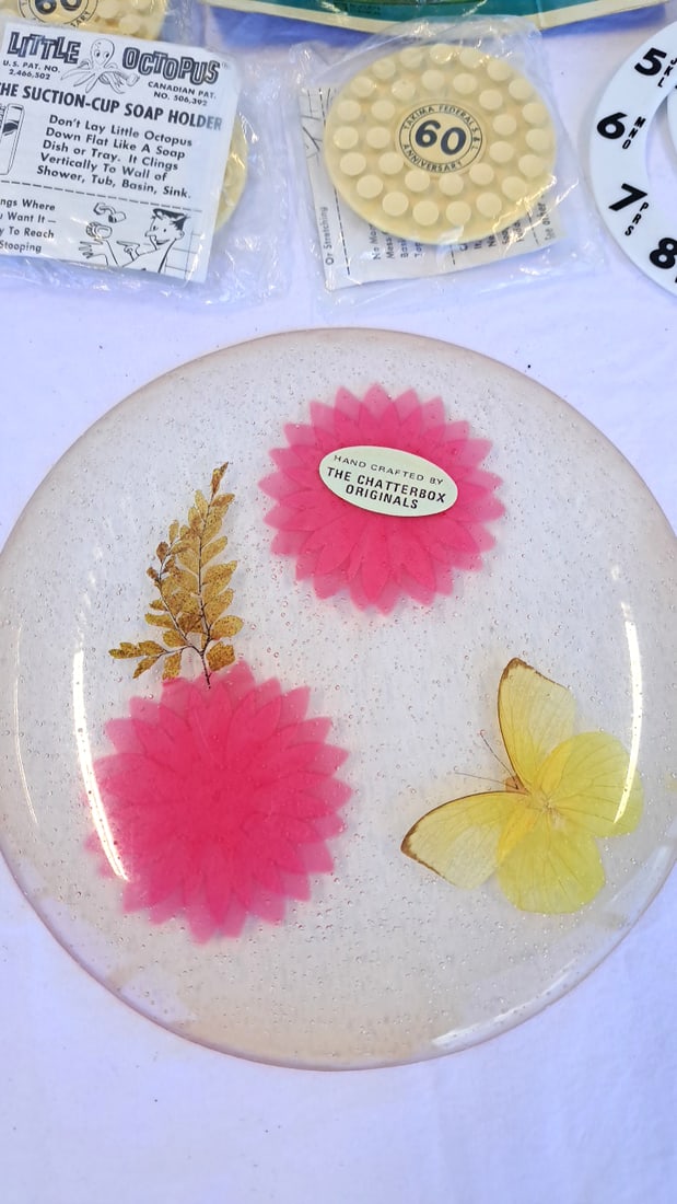 Lustroware Coasters, Yakima Federal 60th Soap Holder Rotary Dial Plates Chatterbox Acrylic Plate - 6