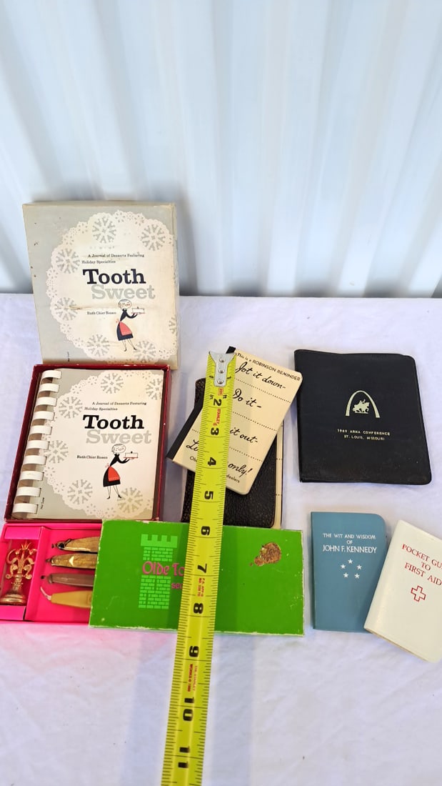 Vintage Stationery & Mini Book Lot: Tooth Sweet Dessert Journal, Olde Tower Sealing Wax, Jfk, First - 2