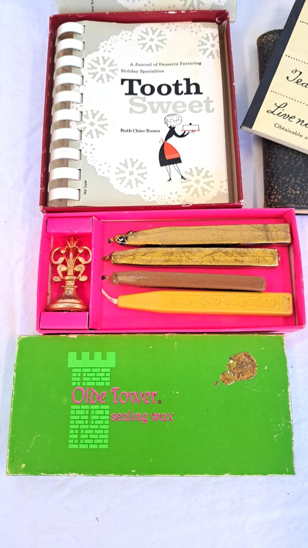 Vintage Stationery & Mini Book Lot: Tooth Sweet Dessert Journal, Olde Tower Sealing Wax, Jfk, First - 7