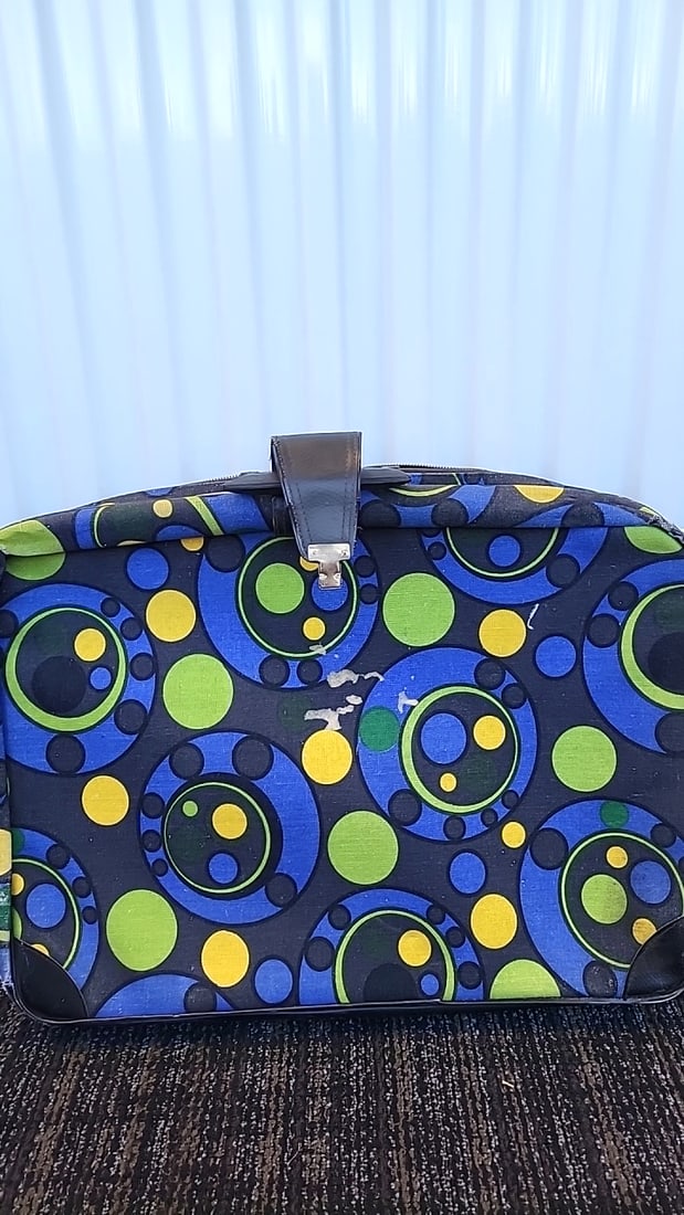 Two-piece Vintage Softside Suitcase Set Blue Green Yellow Circle Print - 2