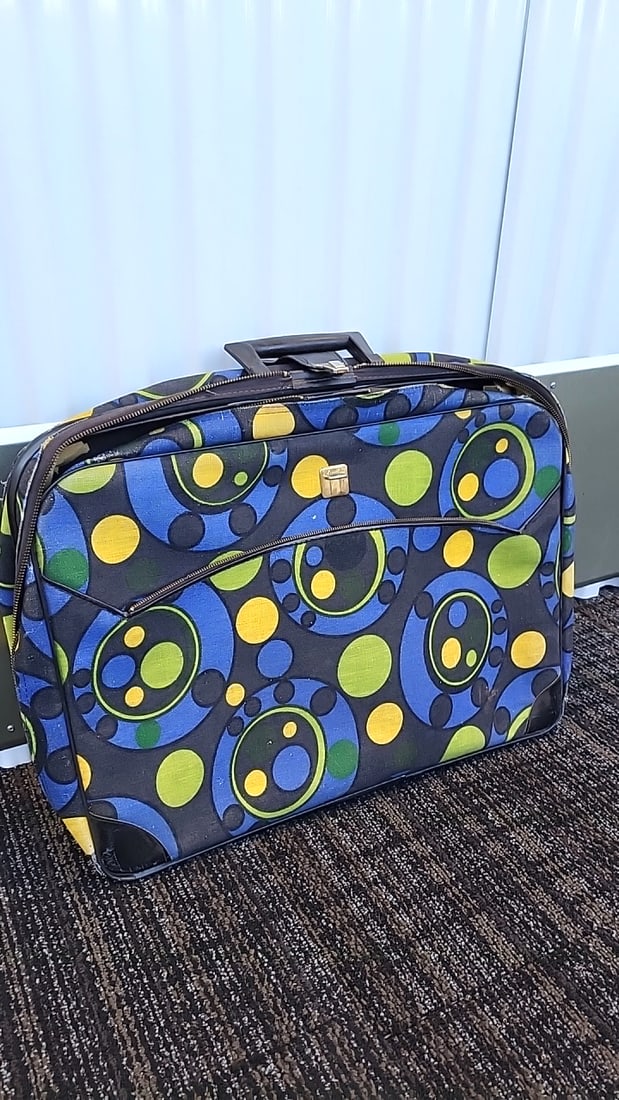 Two-piece Vintage Softside Suitcase Set Blue Green Yellow Circle Print - 5