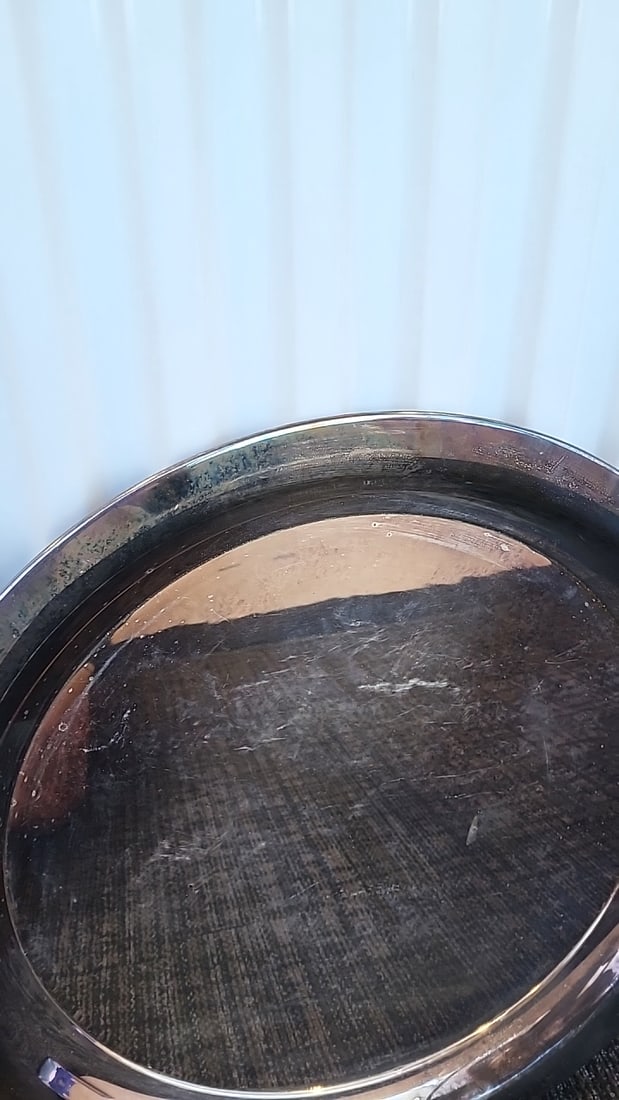 Round Chrome Metal Serving Tray With Raised Rim And Three Ball Feet - 3