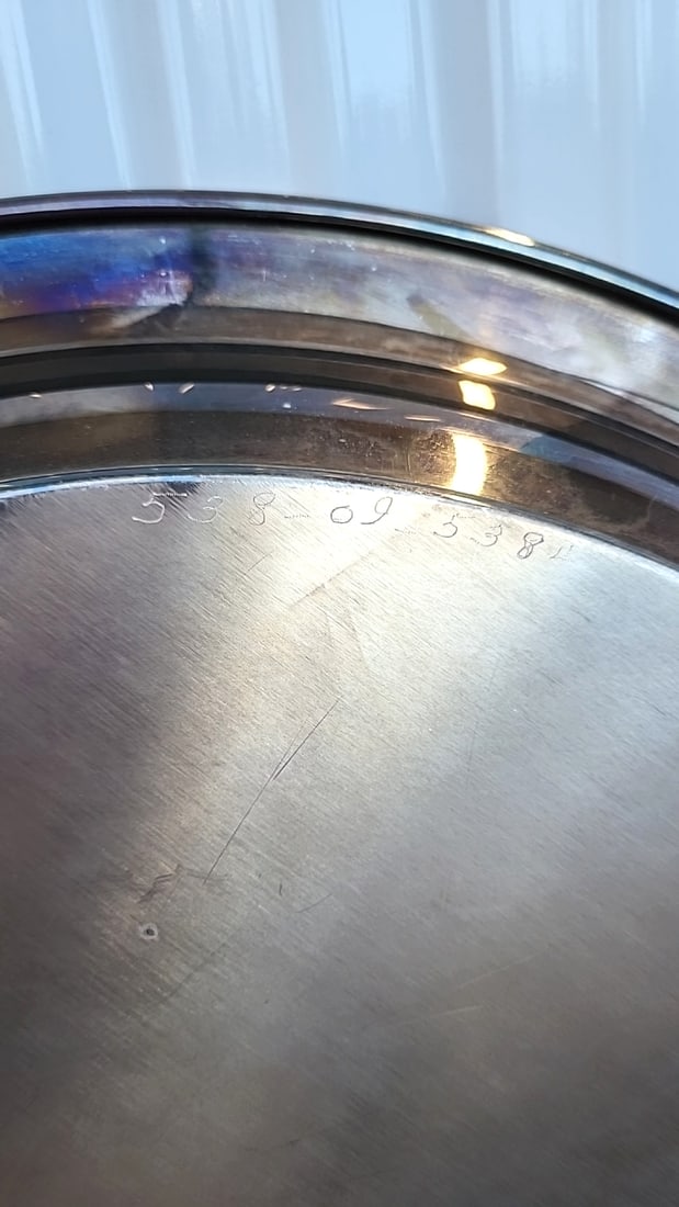 Round Chrome Metal Serving Tray With Raised Rim And Three Ball Feet - 4