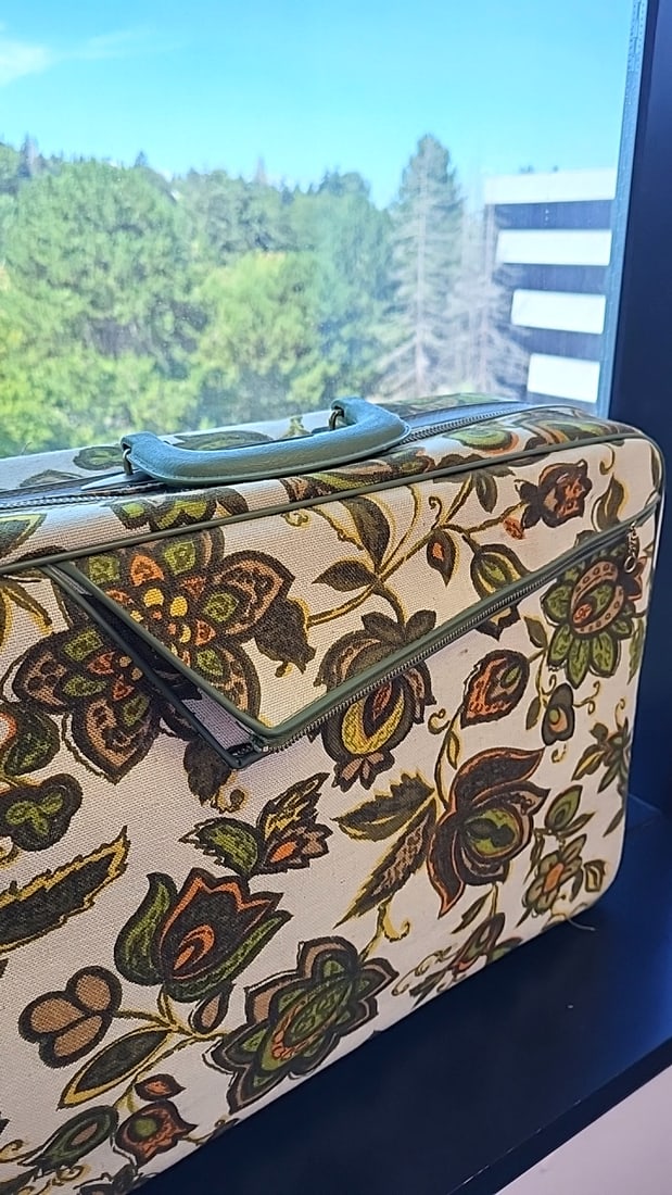 Floral Paisley Hard Shell Train Case Suitcase With Green Trim And Top Handle - 6