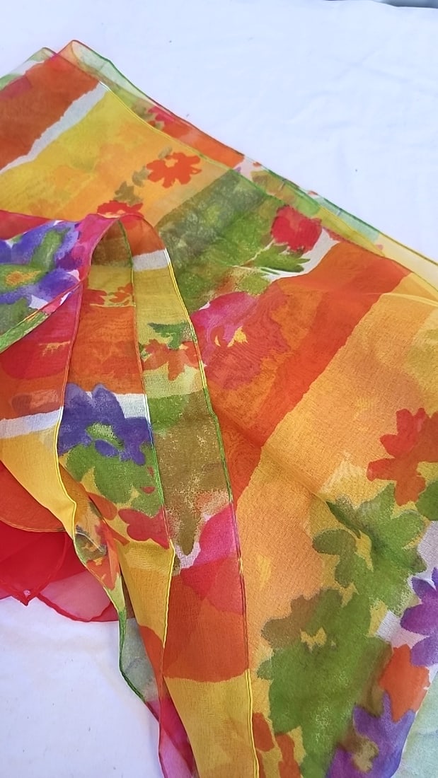 5 Assorted Colorful Scarves Fabric Lot Blue Green Red Floral Print - 6