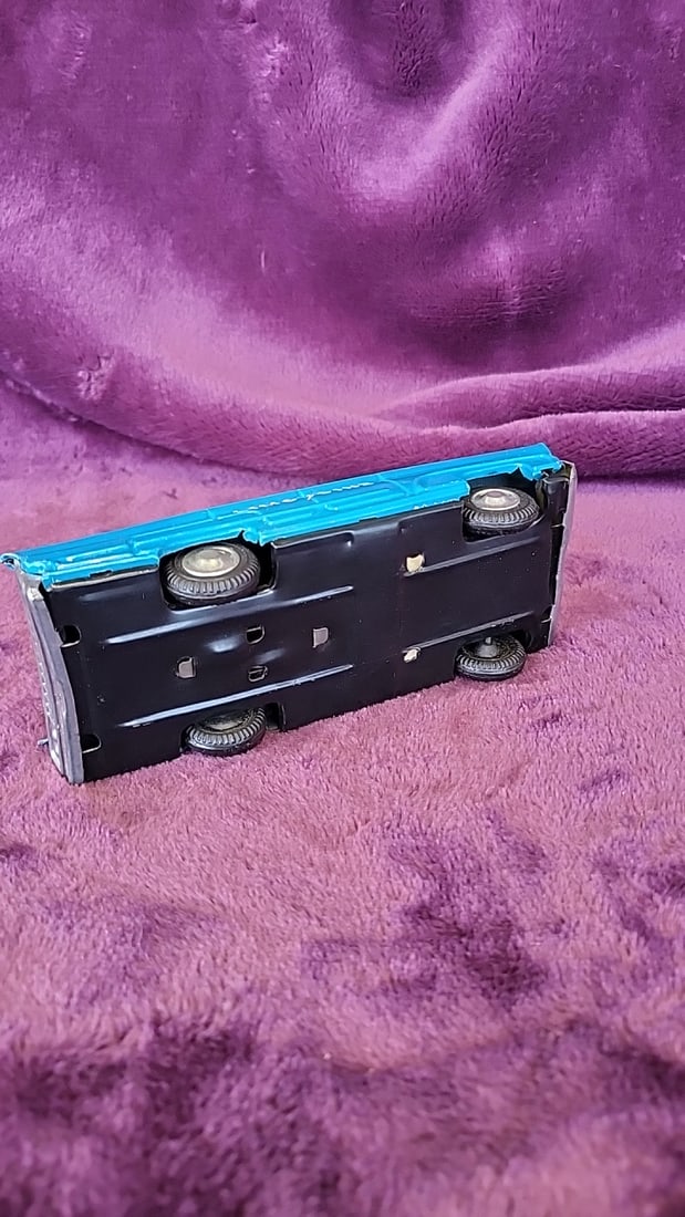 Tin Litho Airport Limousine Toy Car Blue Yellow And Black Police Toy Car - 5