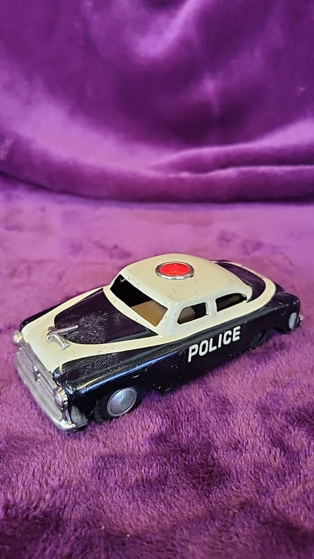 Tin Litho Airport Limousine Toy Car Blue Yellow And Black Police Toy Car - 6