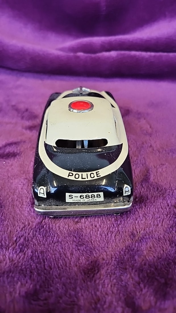 Tin Litho Airport Limousine Toy Car Blue Yellow And Black Police Toy Car - 8