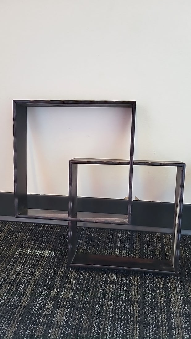2 Dark Wood Geometric Interlocking Square Display Shelves - 2