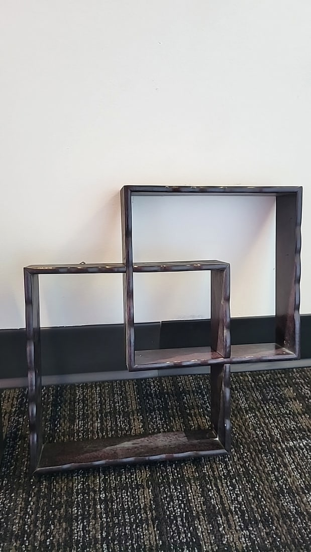 2 Dark Wood Geometric Interlocking Square Display Shelves - 3