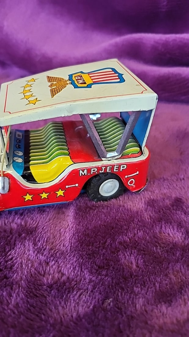 Marx No. 5 Green Tin Litho Wind-up Tractor Toy And Mp Jeep Japan Made Military Police Toy Car Read - 10