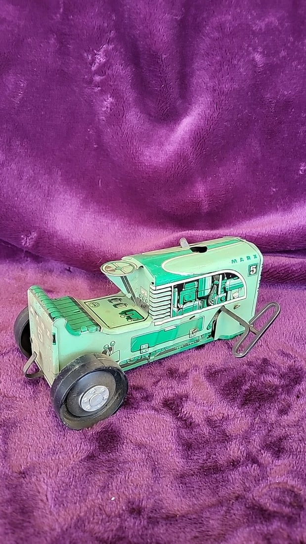 Marx No. 5 Green Tin Litho Wind-up Tractor Toy And Mp Jeep Japan Made Military Police Toy Car Read - 2
