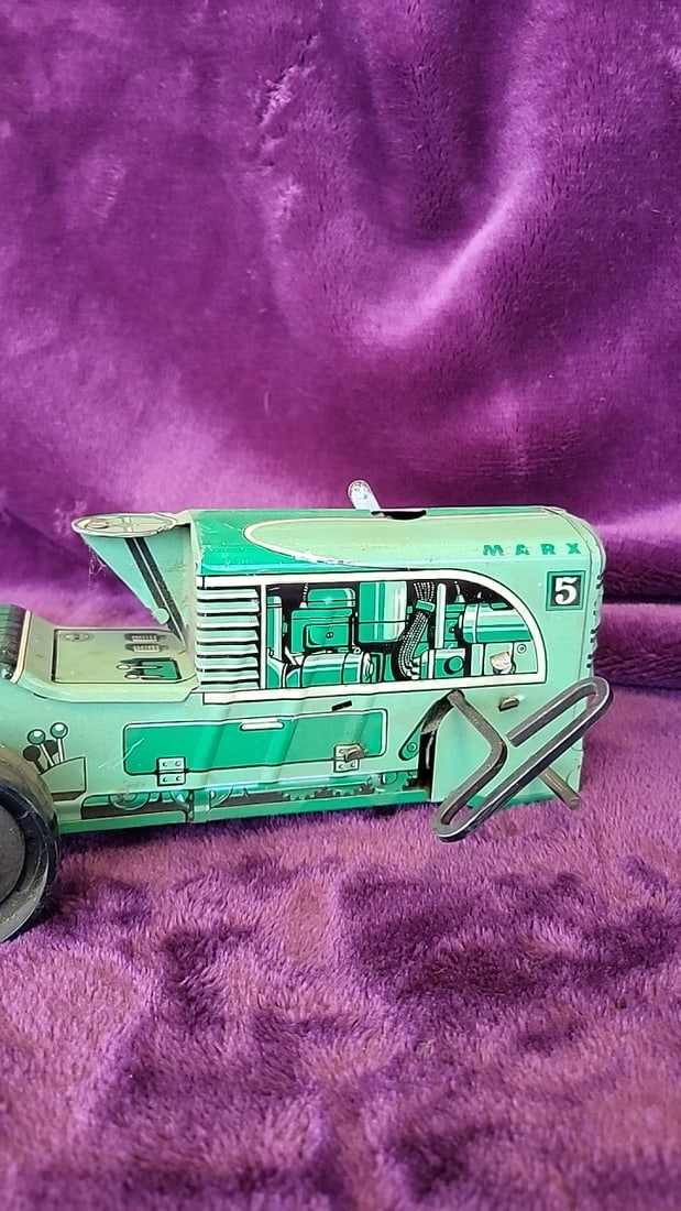 Marx No. 5 Green Tin Litho Wind-up Tractor Toy And Mp Jeep Japan Made Military Police Toy Car Read - 3