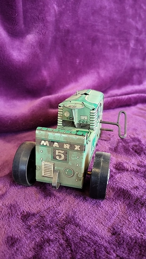 Marx No. 5 Green Tin Litho Wind-up Tractor Toy And Mp Jeep Japan Made Military Police Toy Car Read - 4