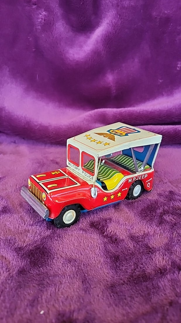 Marx No. 5 Green Tin Litho Wind-up Tractor Toy And Mp Jeep Japan Made Military Police Toy Car Read - 9