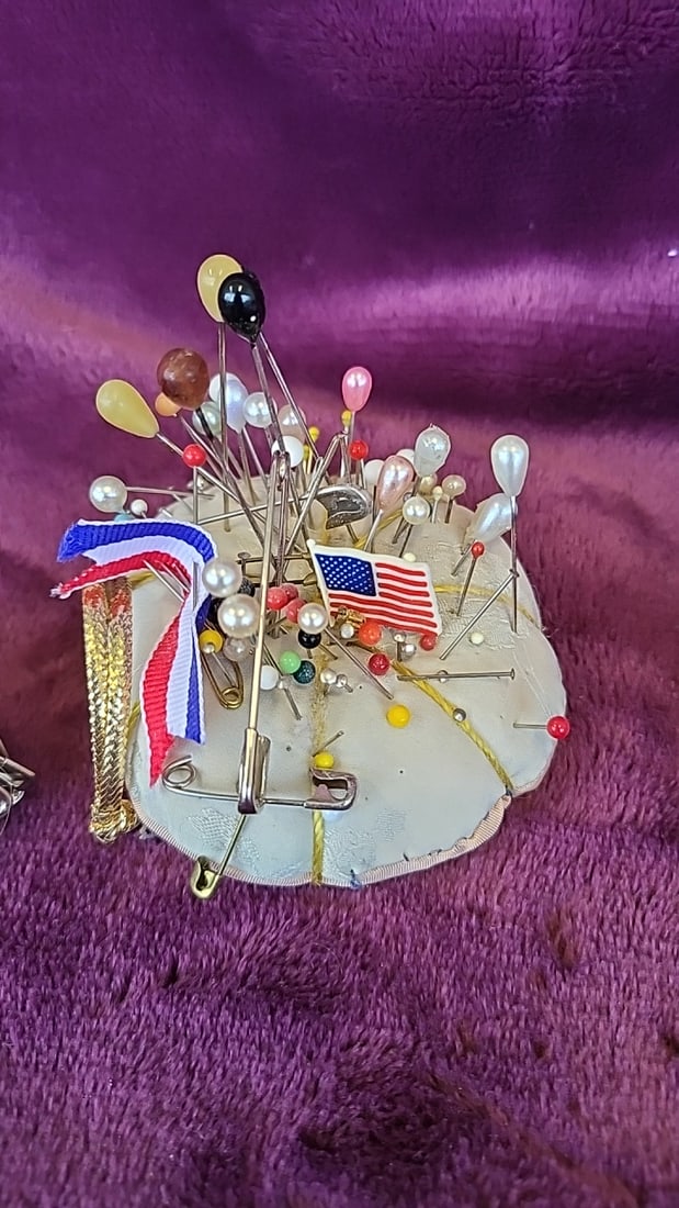 Japanese Cloth Doll Pincushions Lot With Clear High Heel Pin Holder And Buttons - 8