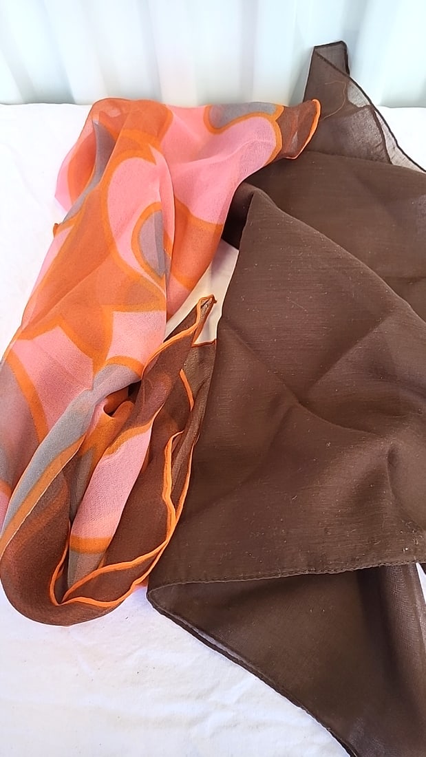5 Assorted Sheer Scarf Lot Floral Geometric Brown Orange Liz Claiborne - 5