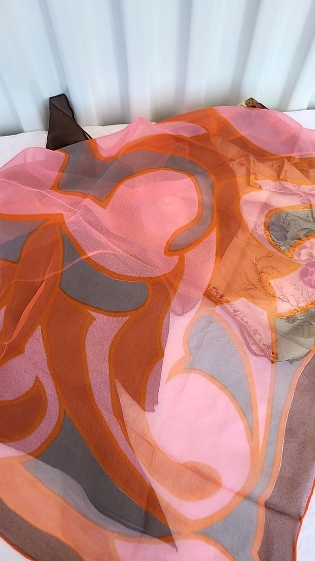 5 Assorted Sheer Scarf Lot Floral Geometric Brown Orange Liz Claiborne - 6