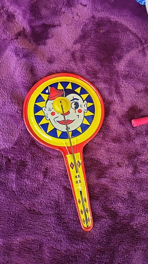 Vintage Kirchhof Life Of The Party Tin Litho Party Noisemakers Lot Clown Circus Tambourine Clickers - 7