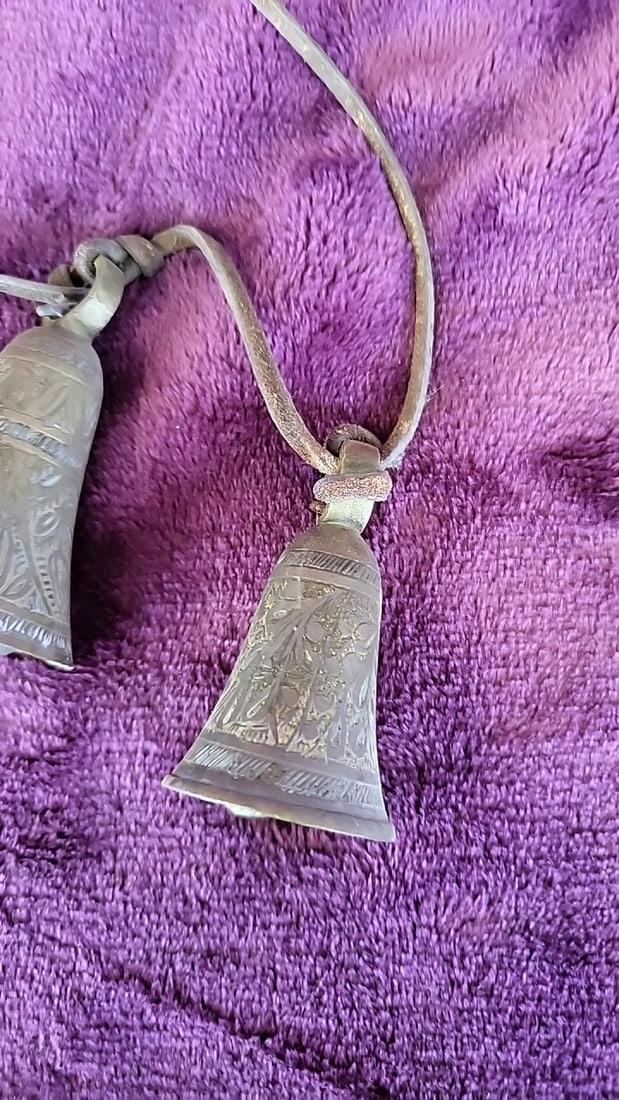 Engraved Metal Hanging Bells Set Of 4 With Leather Cord - 4