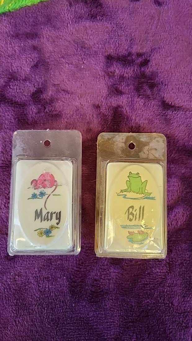 Soap Gems Bath Bars 3 Oz French Milled Personalized Mary Bill Set Of 2 And Knit Box Of Vintage Ma... - 2