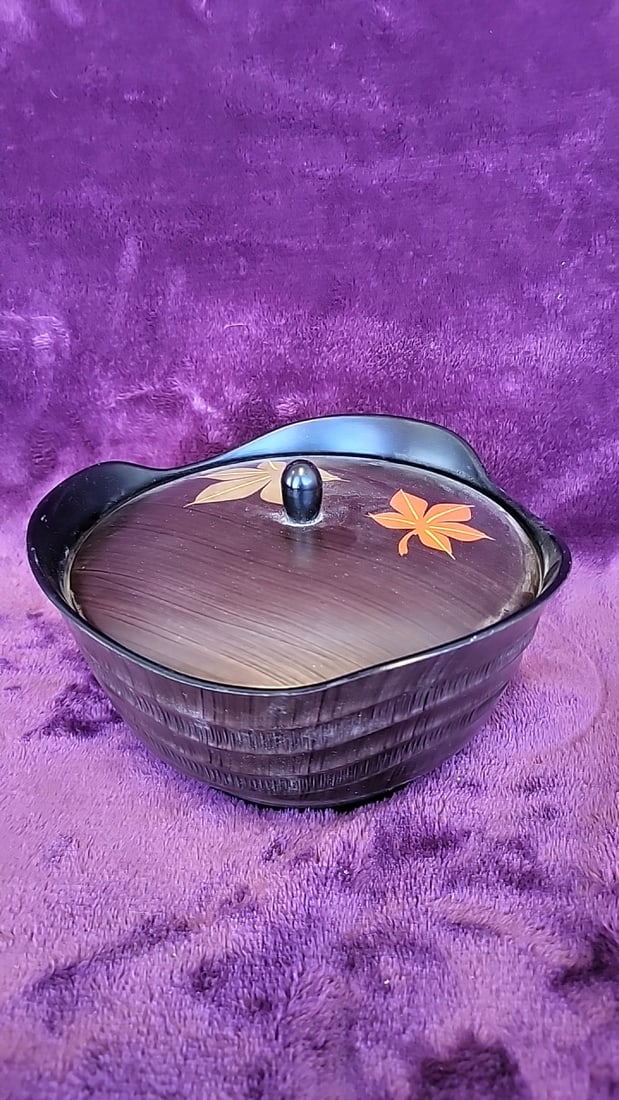 Lot Of Tupperware Made In Japan Black Lidded Serving Bowl With Maple Leaf Lid Frisco Jar Recipes ... - 2