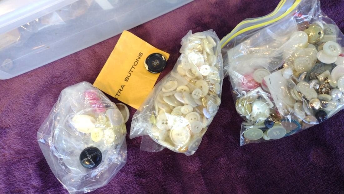 Assorted Notions Sewing Buttons, Jars Bags - 2