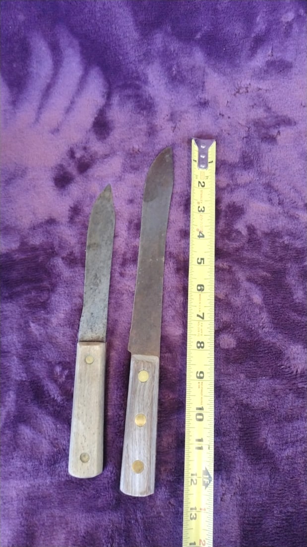 Pair Of Wooden Handle Kitchen Utility Knives With Brass Rivets - 2
