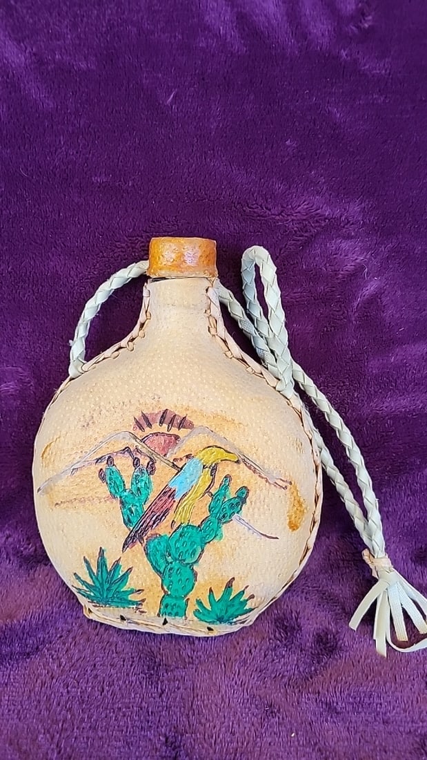 Canada Flag Beaded Fringe Shoulder Bag With Reeve Aleutian Airways Anc Tag And Handpainted Flask - 9
