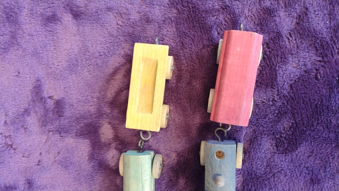 Colorful Wooden Toy Train Cars With Metal Hook Couplers, 6-piece Set - 2