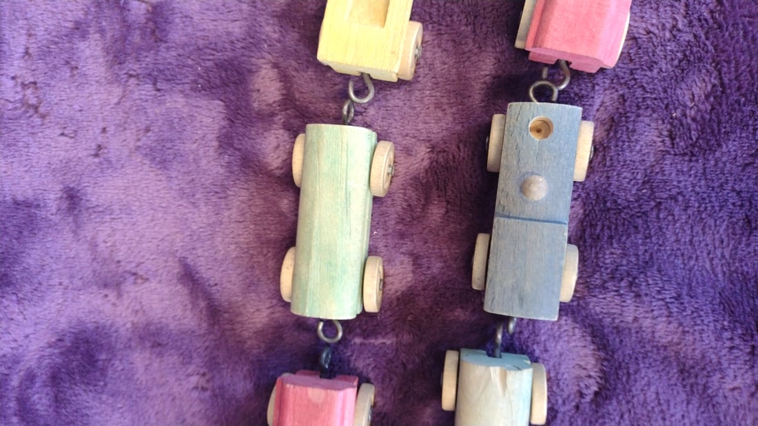 Colorful Wooden Toy Train Cars With Metal Hook Couplers, 6-piece Set - 3