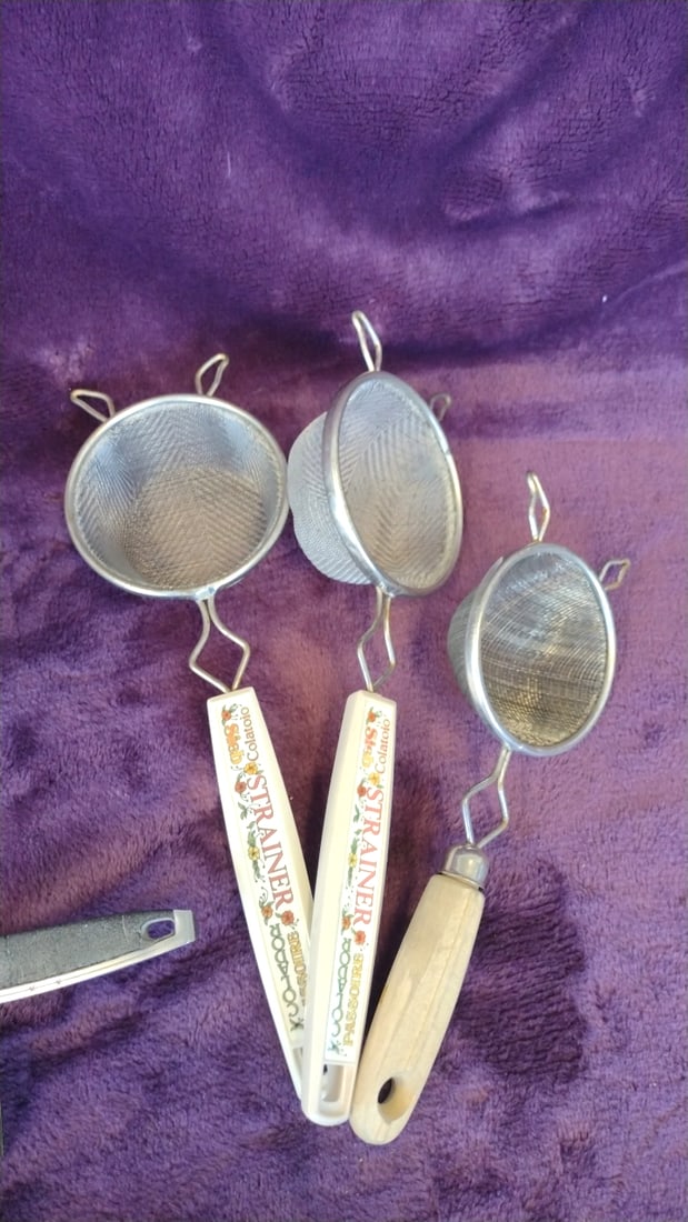 Kitchen Utensil Lot: Old Colony Collection Strainers, Flour Sifters, Hand Mixer, Grater - 2