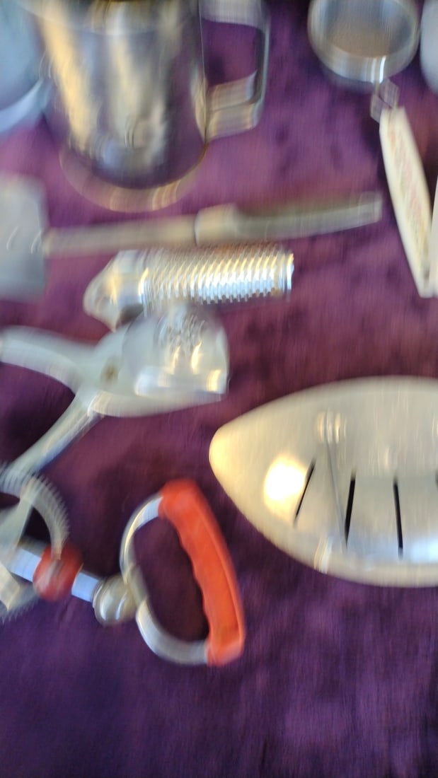 Kitchen Utensil Lot: Old Colony Collection Strainers, Flour Sifters, Hand Mixer, Grater - 6