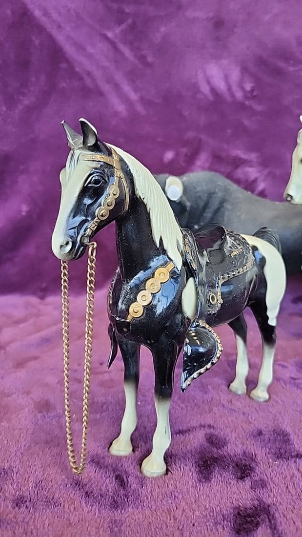 Lot Of 3 Animal Figurines Black Saddled Horse, White Prancing Horse, Gray Bison Piggy Bank - 3
