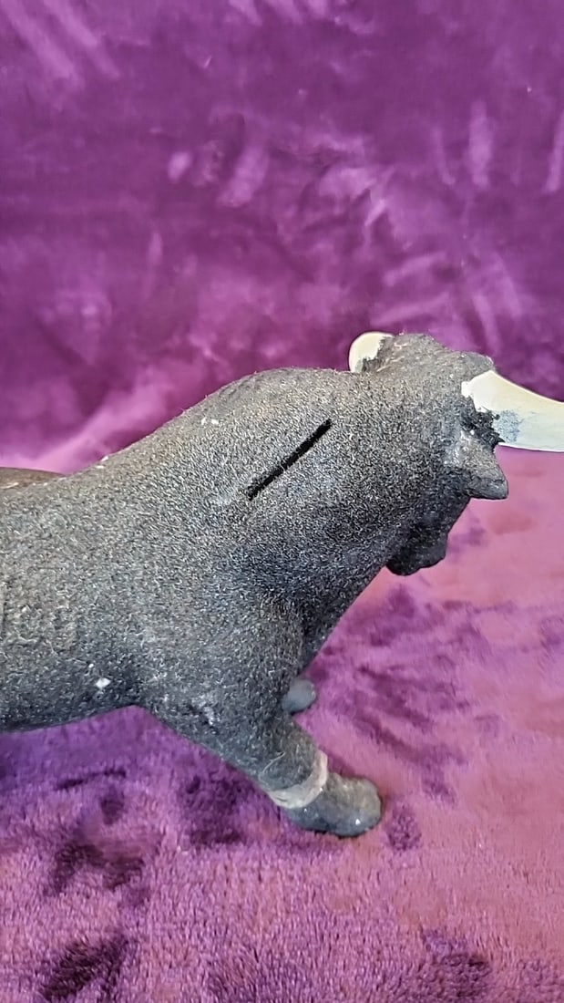 Lot Of 3 Animal Figurines Black Saddled Horse, White Prancing Horse, Gray Bison Piggy Bank - 7
