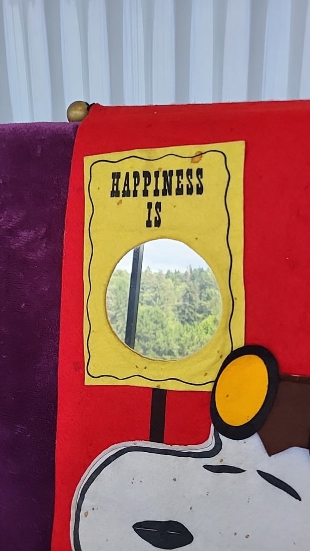Peanuts Snoopy Aviator Happiness Is Felt Wall Hanging Mirror Banner 1968 Ufs As Is - 2