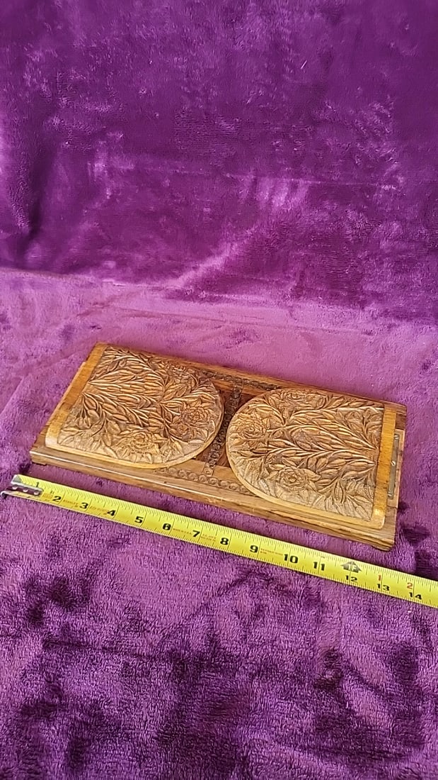 Carved Wood Expandable Book Slide Rack With Floral Leaf Panels, Signed Wm. A. Hamilton - 6