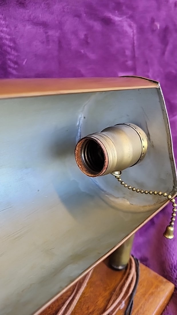 Brass Cylinder Shade Desk Lamp With Wood Base And Pull Chain No Lightbulb Read - 4