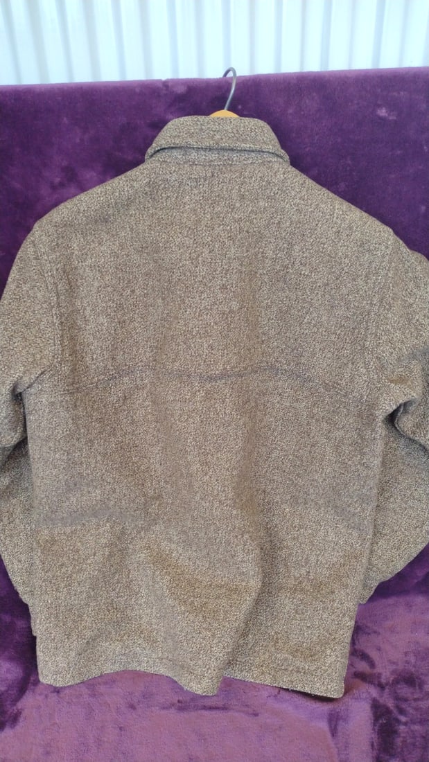 Eddie Bauer Wool Tweed Shirt Jacket Brown Gray Button Front Elbow Patches Made In Usa - 6