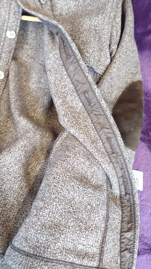 Eddie Bauer Wool Tweed Shirt Jacket Brown Gray Button Front Elbow Patches Made In Usa - 9