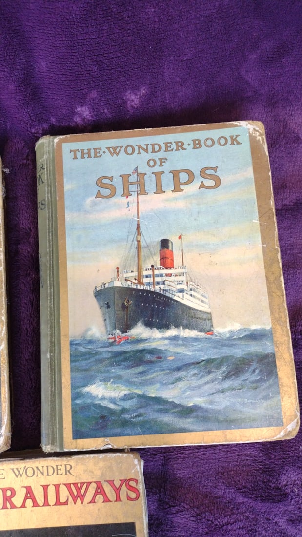 1927 Ward Lock The Wonder Book Of Aircraft, Ships Railways Hardcover Book Lot - 3
