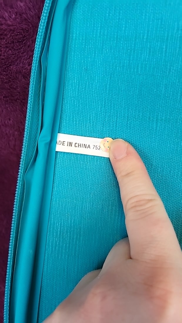 Turquoise Vinyl Kids Travel Suitcase With Just Visiting And I Love Grama Sticker Print As Is - 9